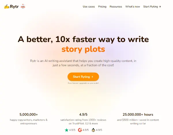 Rytr.me - Screenshot der Webseite