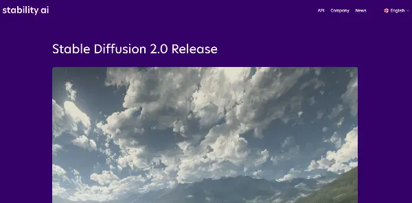 Stable Diffusion 2 von stability.ai Screenshot Webseite